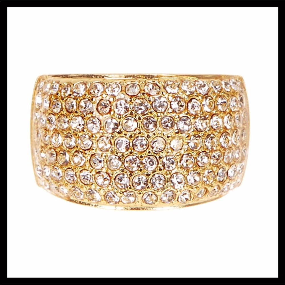 GOLD PAVE AUSTRIAN CRYSTAL STATEMENT COCKTAIL RING - Picture 3 of 8